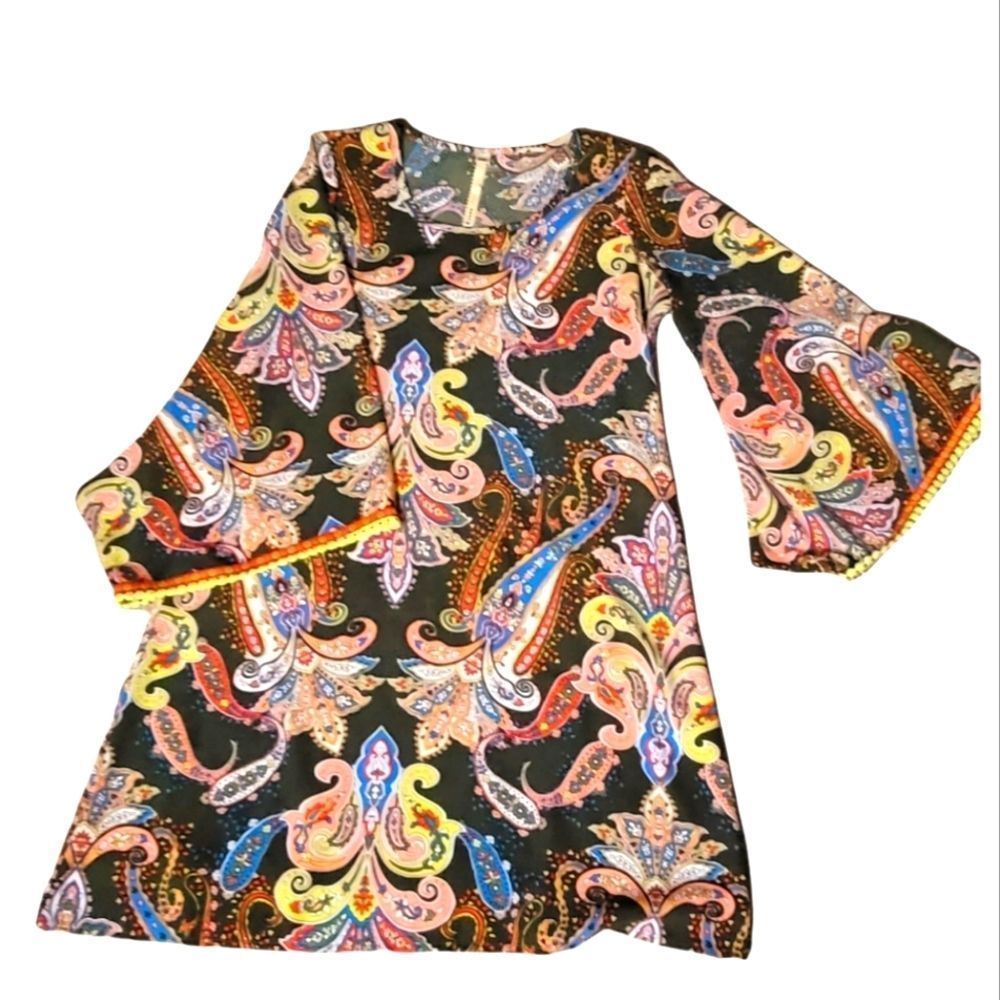 Uncle Frank Retro Paisley A line bell sleeve dress